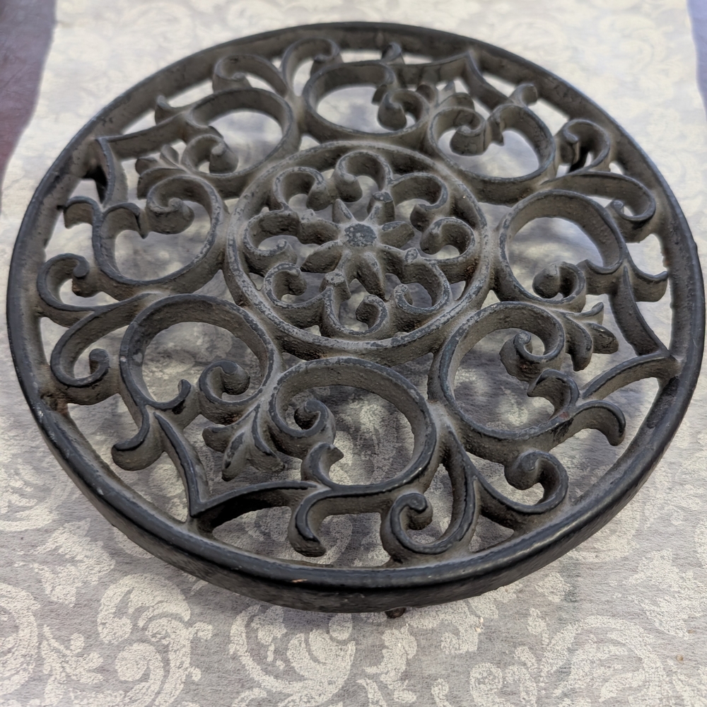 Ornate Black Cast Iron Trivet